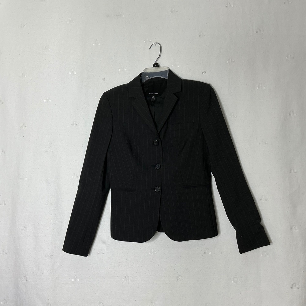 The Limited Womens Black Pinstripe 3-Button Blazer Wool Blend Size‎ 6 BAIL 0788